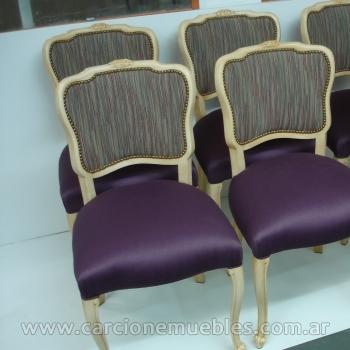 Juego de sillas decoradas ,tapizado con tela importada